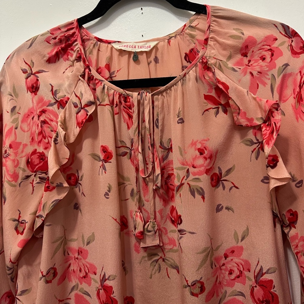 Rebecca Taylor 100%  Silk Rose Print Blouse Sz 8 - Picture 6 of 10
